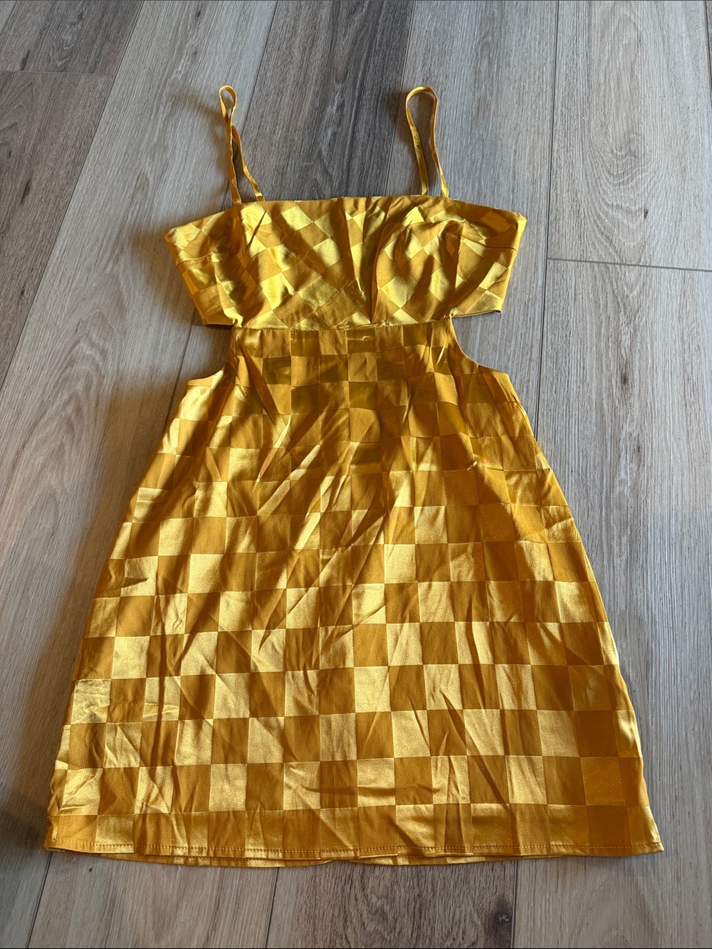 Women’s Golden Checkerboard Cutout Mini Dress